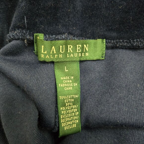 Ralph Lauren LRL Pull on Pants Womens Large Navy‎ Blue Velvet Pockets Stretch - Picture 4 of 7